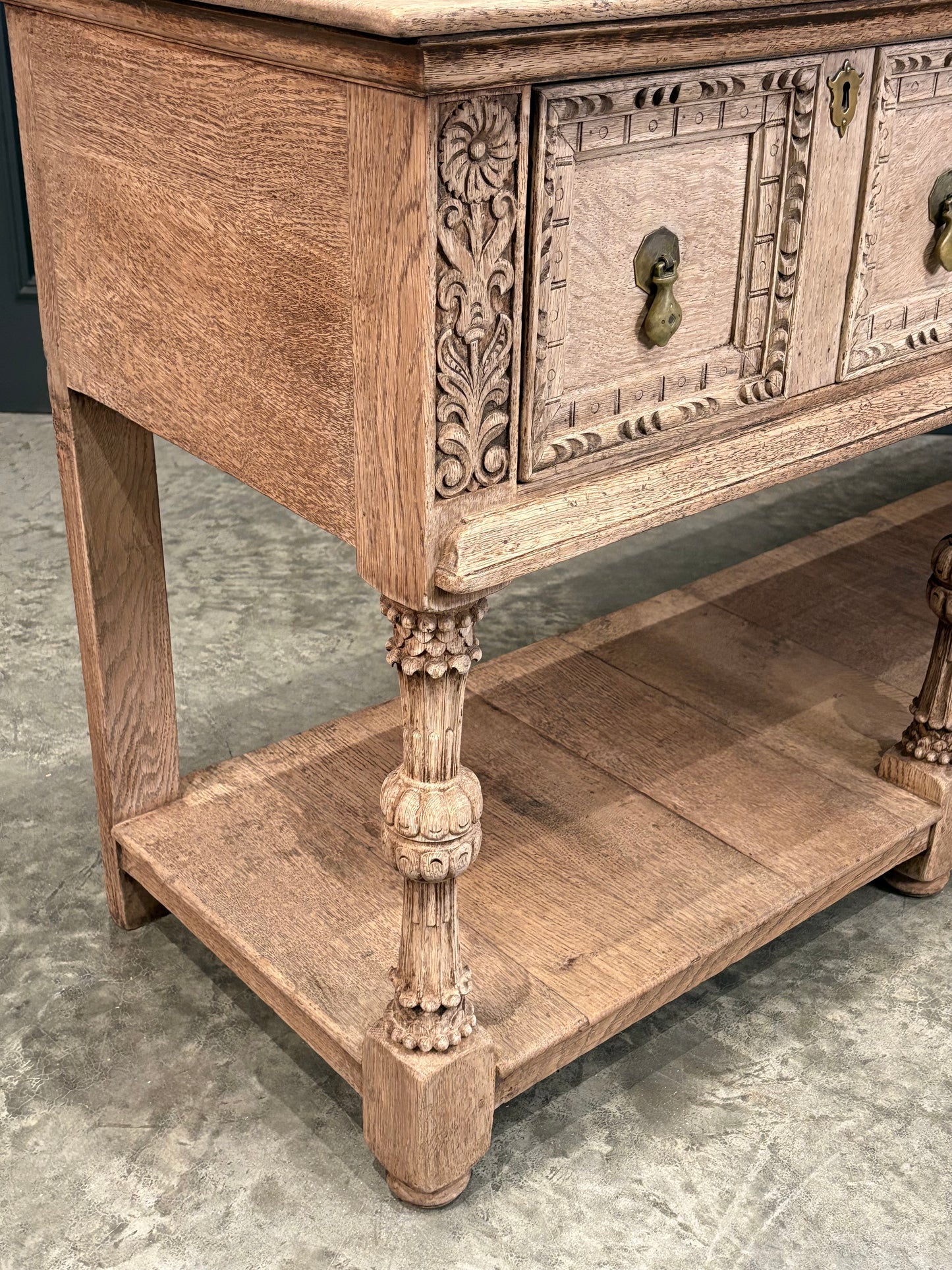 Bleached Carved Oak Potboard Dresser