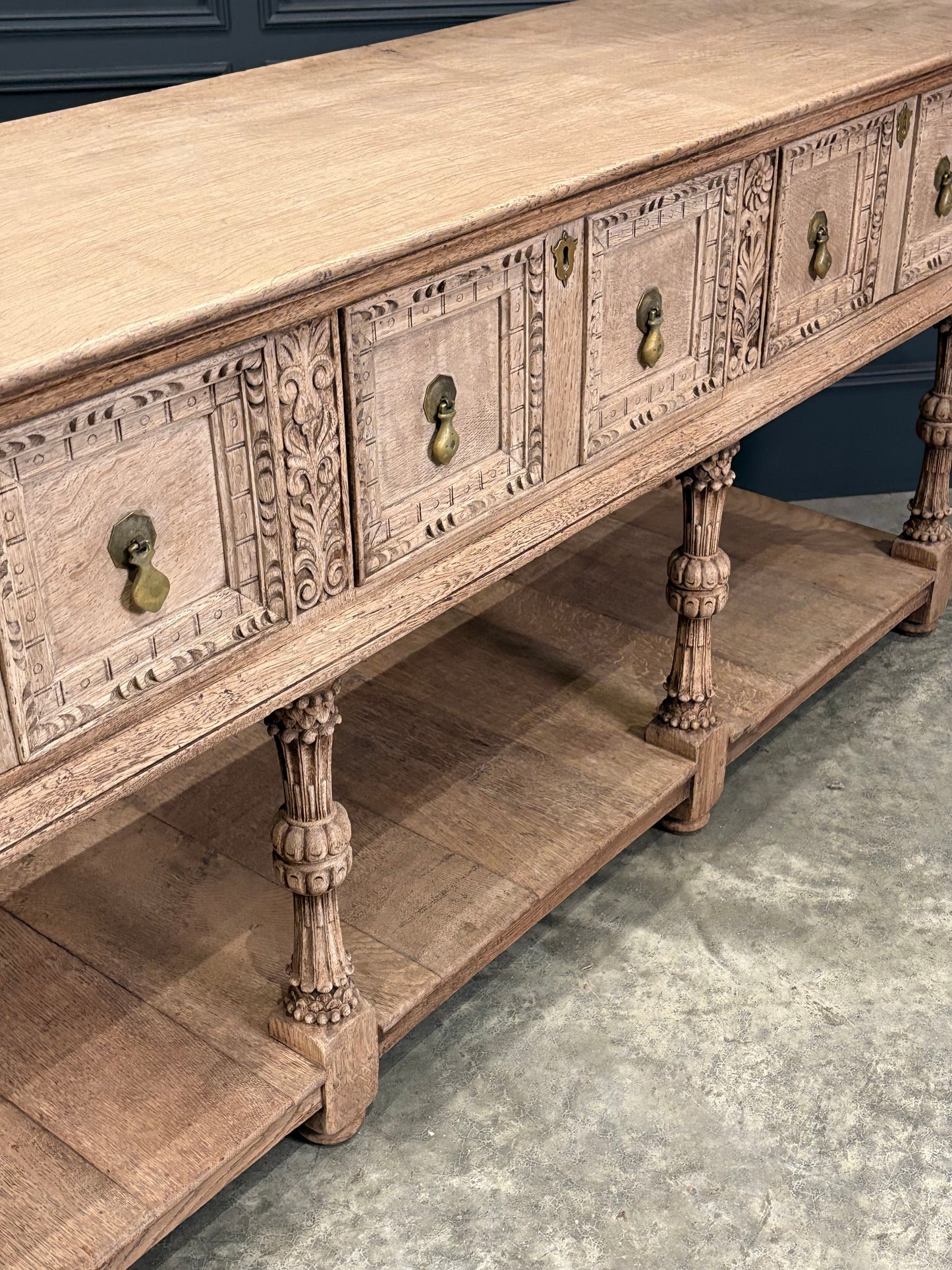 Bleached Carved Oak Potboard Dresser