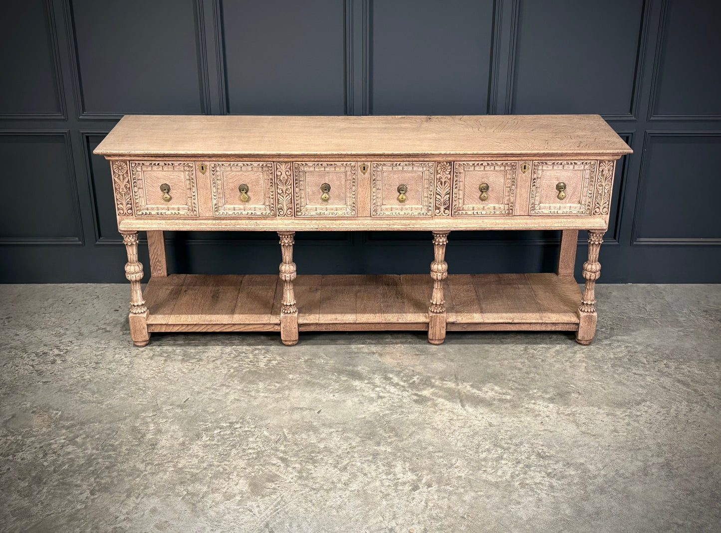 Bleached Carved Oak Potboard Dresser