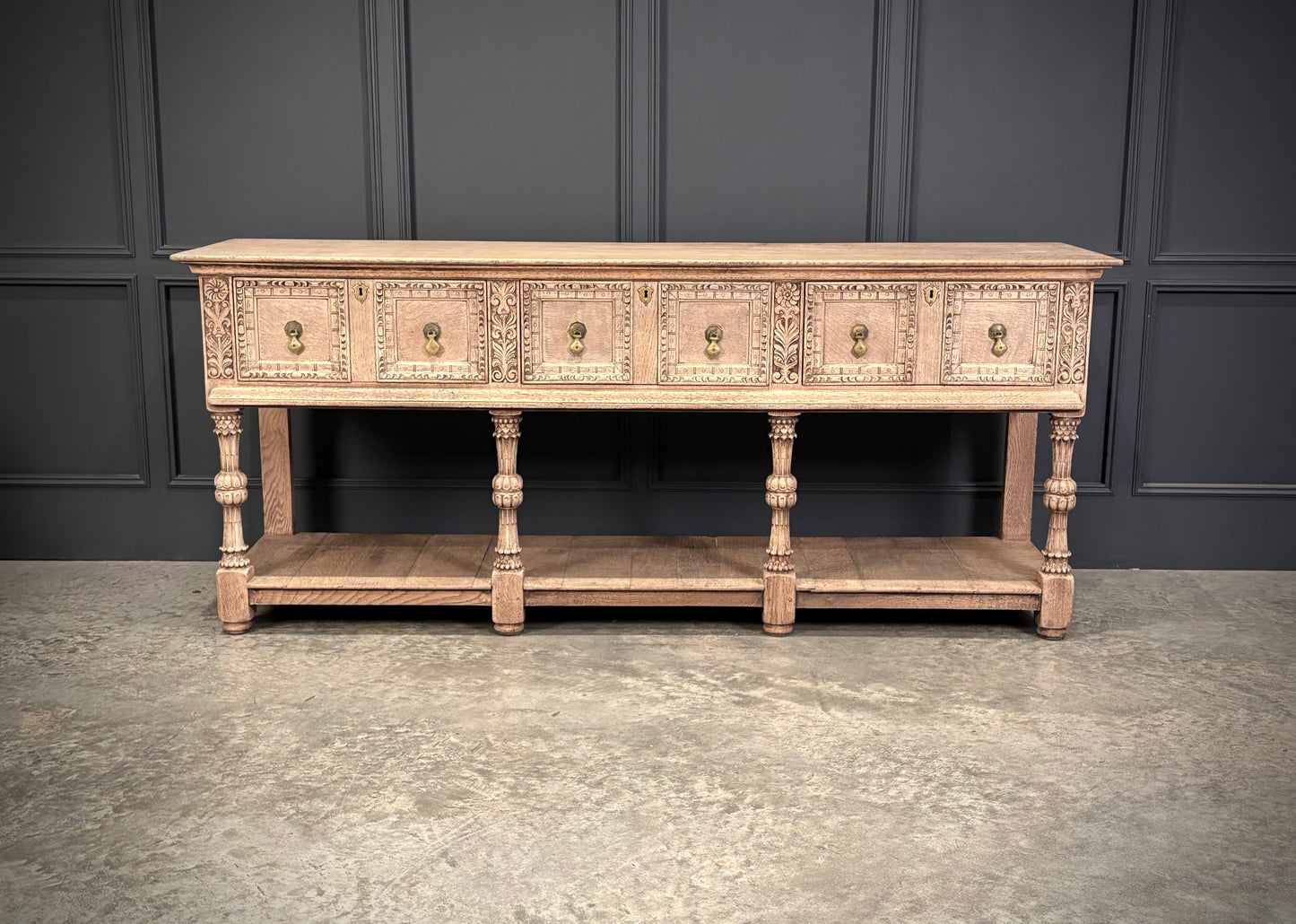 Bleached Carved Oak Potboard Dresser