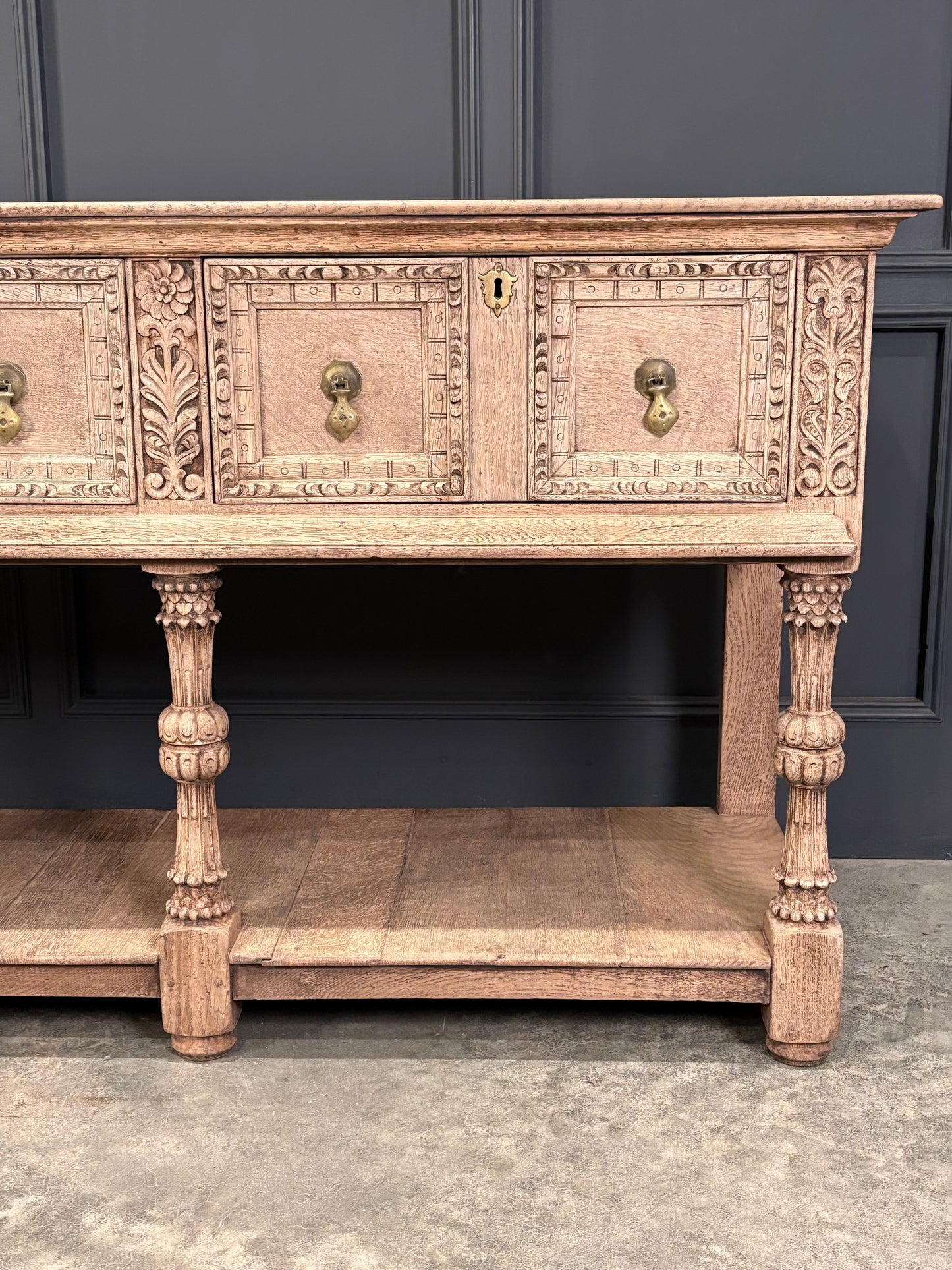 Bleached Carved Oak Potboard Dresser