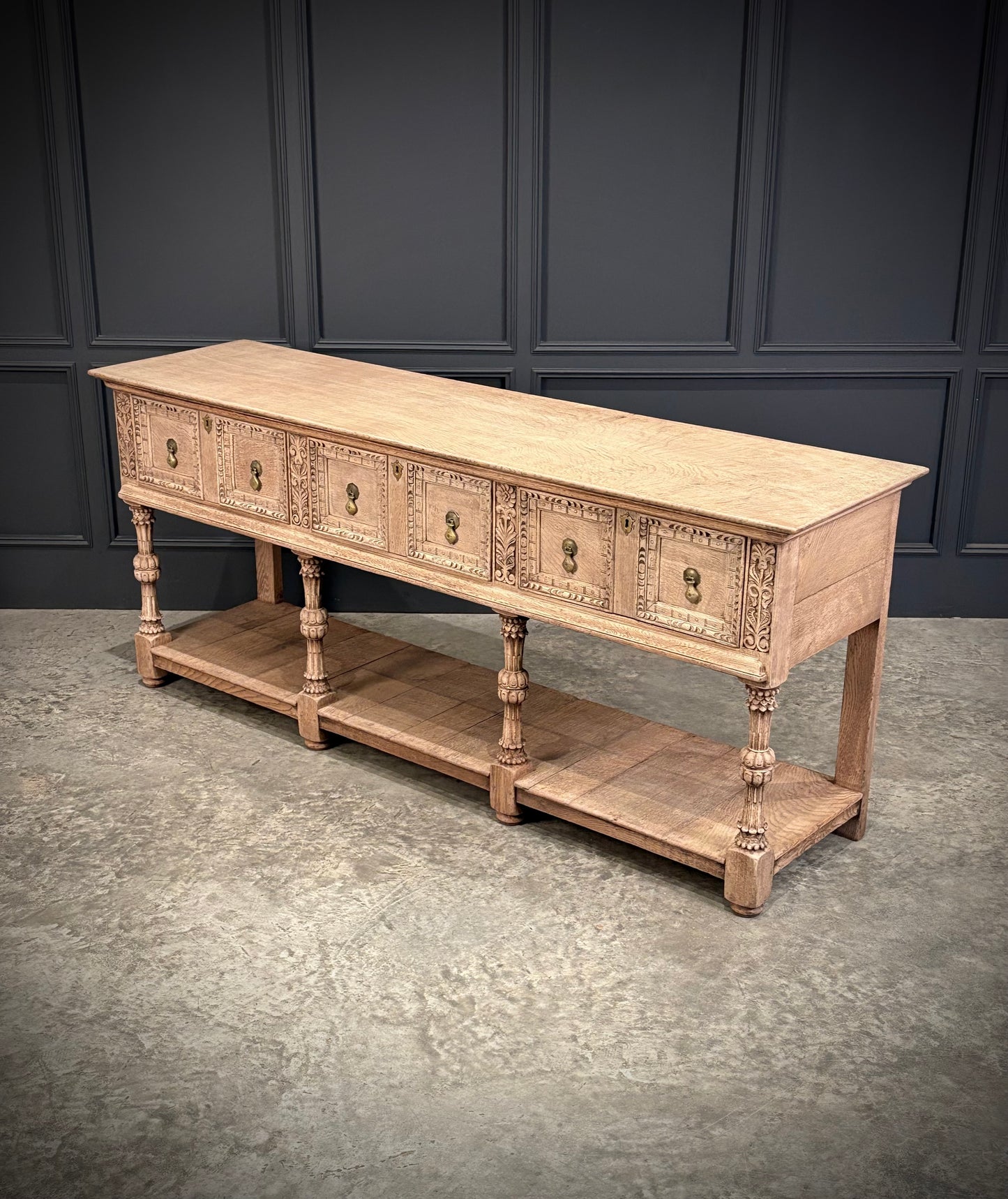 Bleached Carved Oak Potboard Dresser