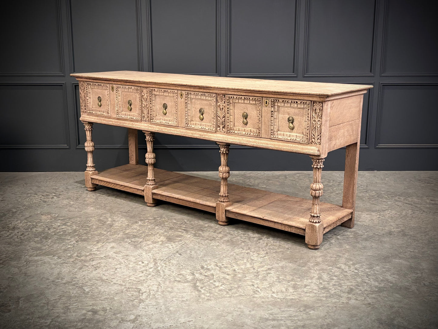 Bleached Carved Oak Potboard Dresser