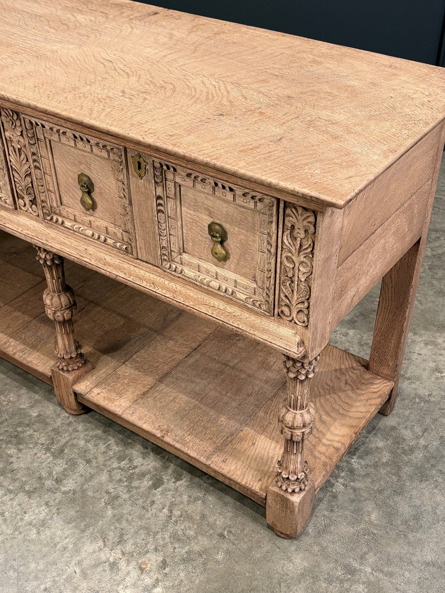 Bleached Carved Oak Potboard Dresser