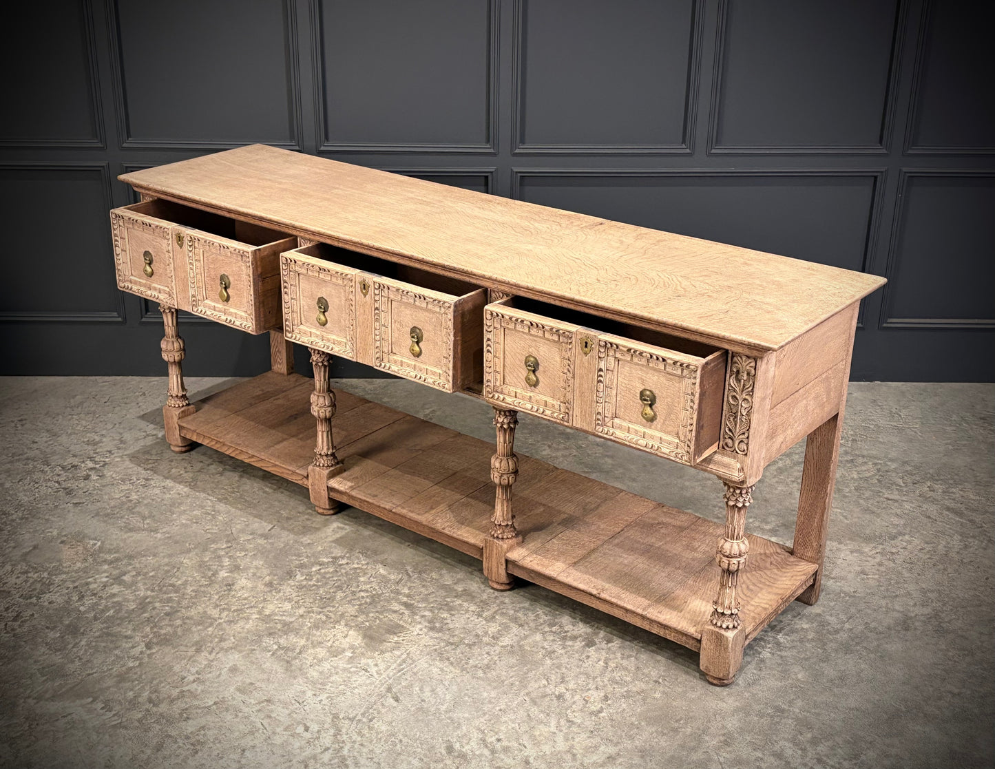 Bleached Carved Oak Potboard Dresser