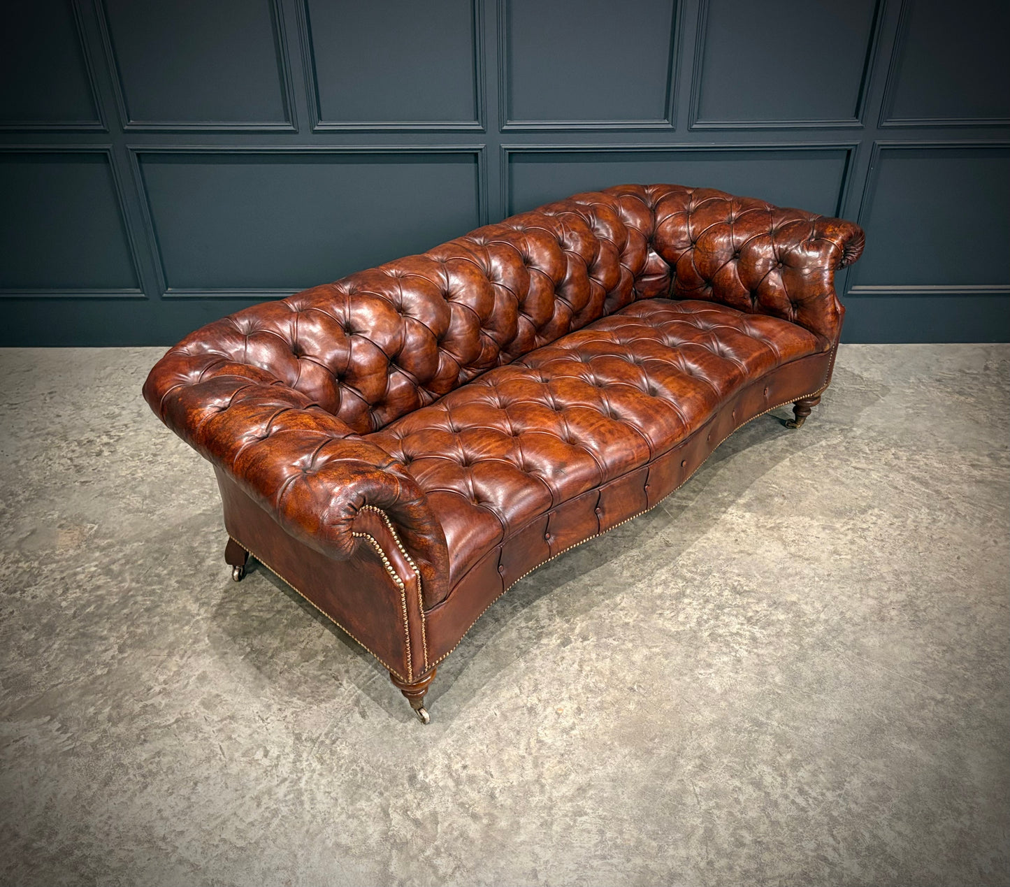 Pair of Hand Dyed Brown Leather Chesterfield Sofas