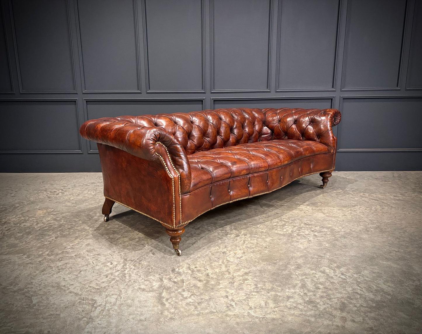 Pair of Hand Dyed Brown Leather Chesterfield Sofas