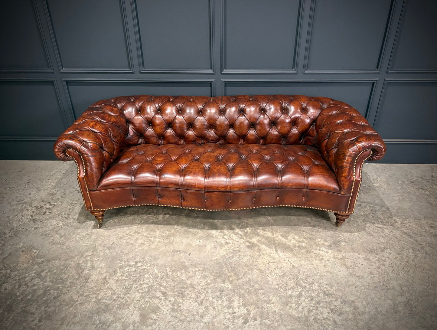 Pair of Hand Dyed Brown Leather Chesterfield Sofas