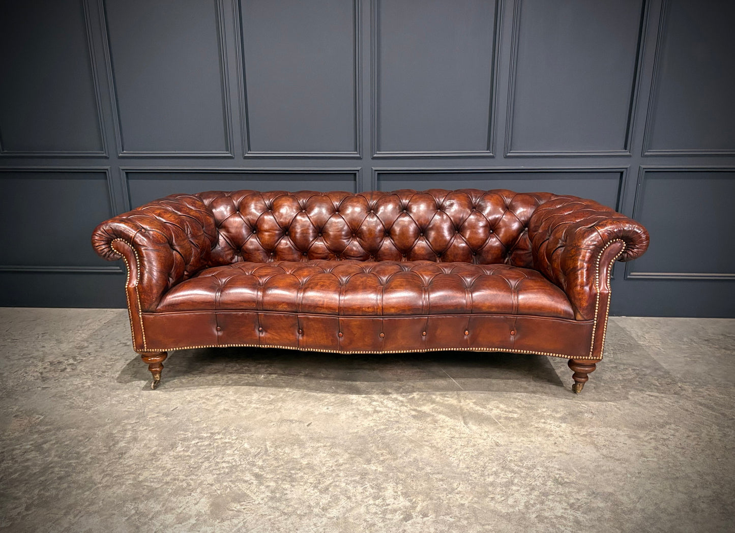 Pair of Hand Dyed Brown Leather Chesterfield Sofas