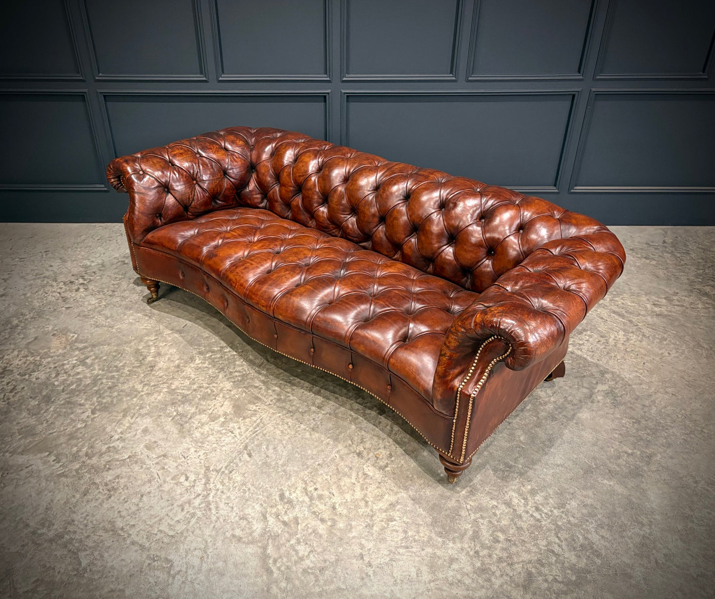 Pair of Hand Dyed Brown Leather Chesterfield Sofas
