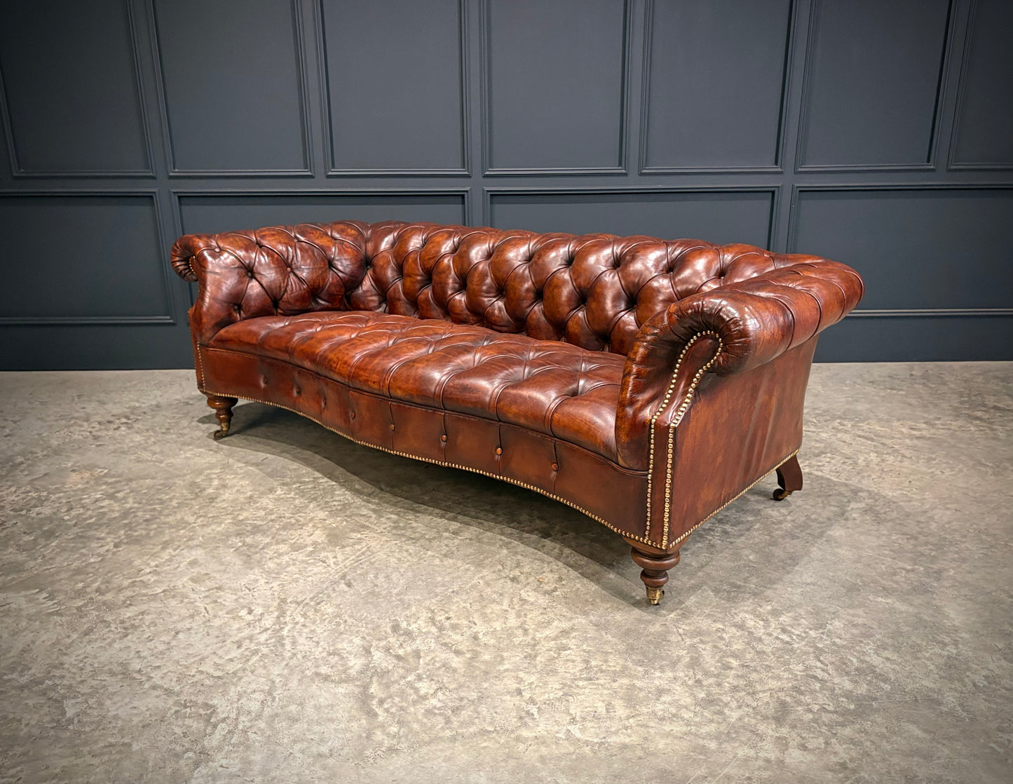 Pair of Hand Dyed Brown Leather Chesterfield Sofas