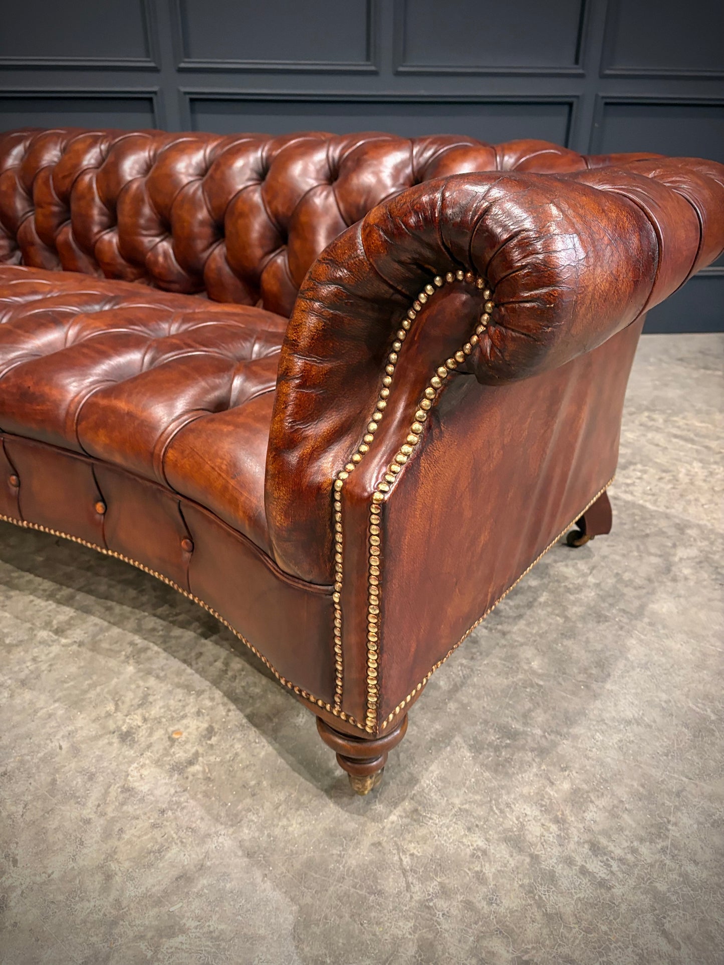 Pair of Hand Dyed Brown Leather Chesterfield Sofas