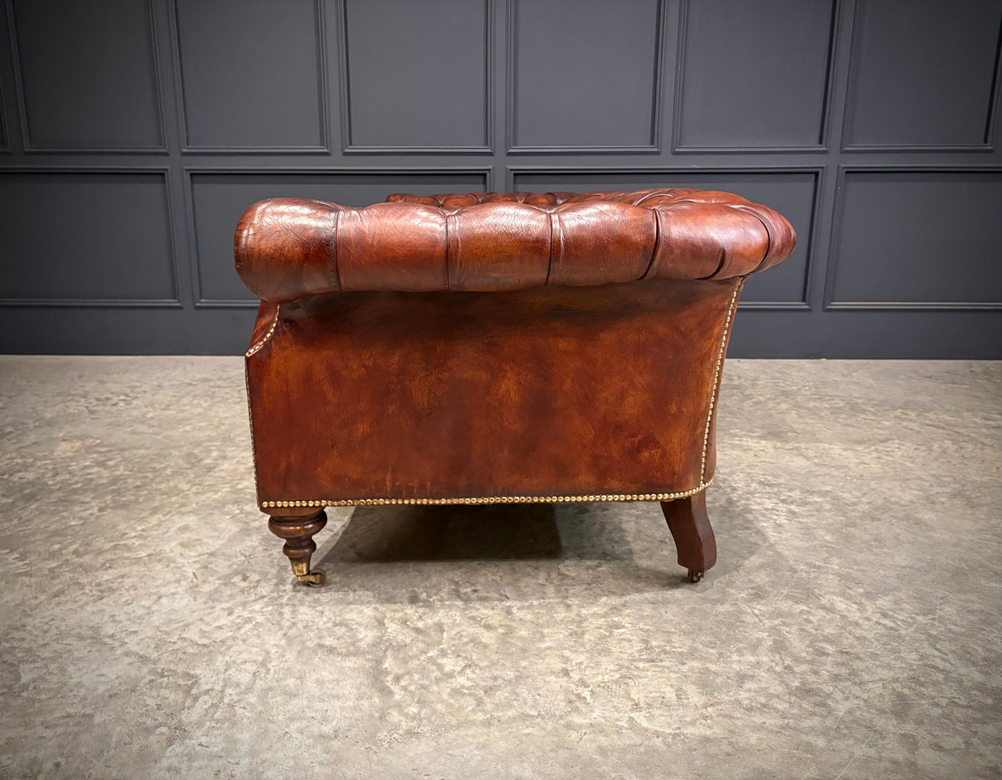 Pair of Hand Dyed Brown Leather Chesterfield Sofas