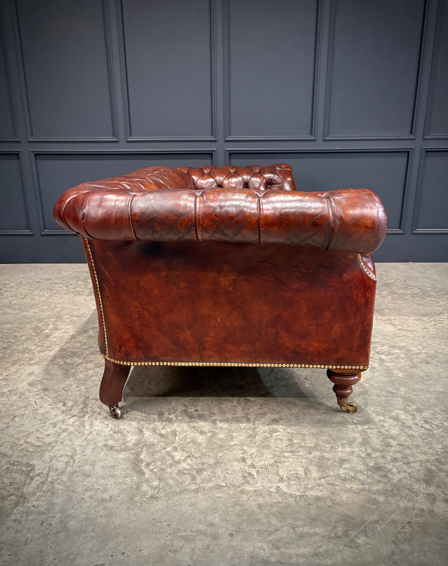 Pair of Hand Dyed Brown Leather Chesterfield Sofas
