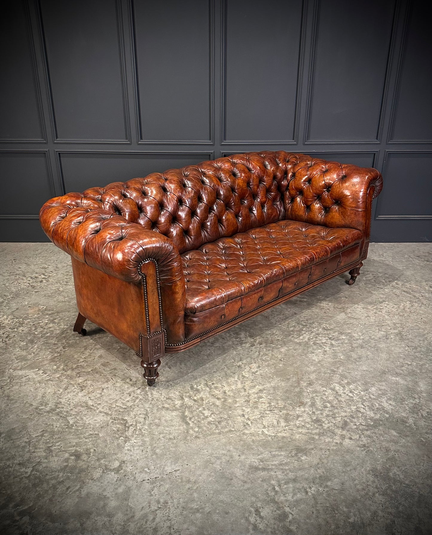 Victorian Hand Dyed Leather Chesterfield Sofa