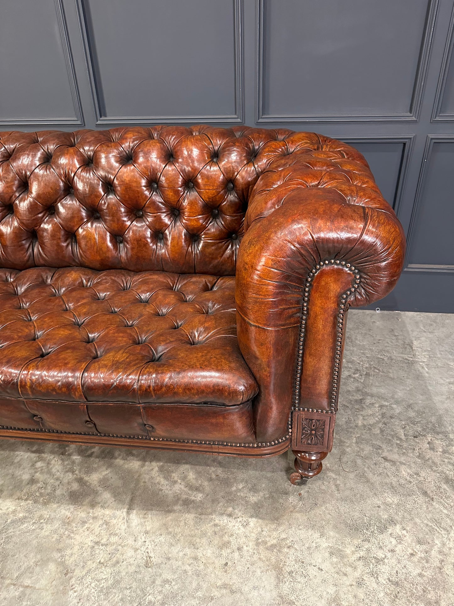 Victorian Hand Dyed Leather Chesterfield Sofa