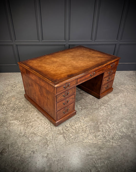 Large Mahogany & Leather Partners Desk