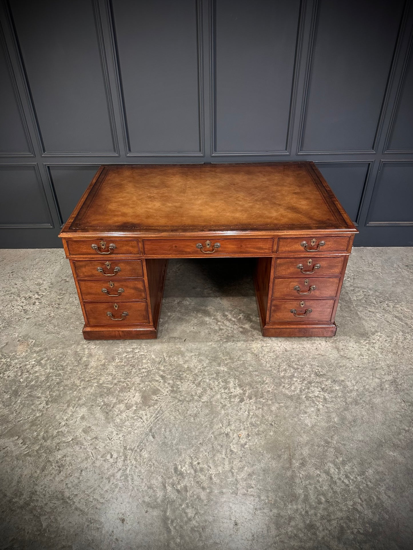 Large Mahogany & Leather Partners Desk