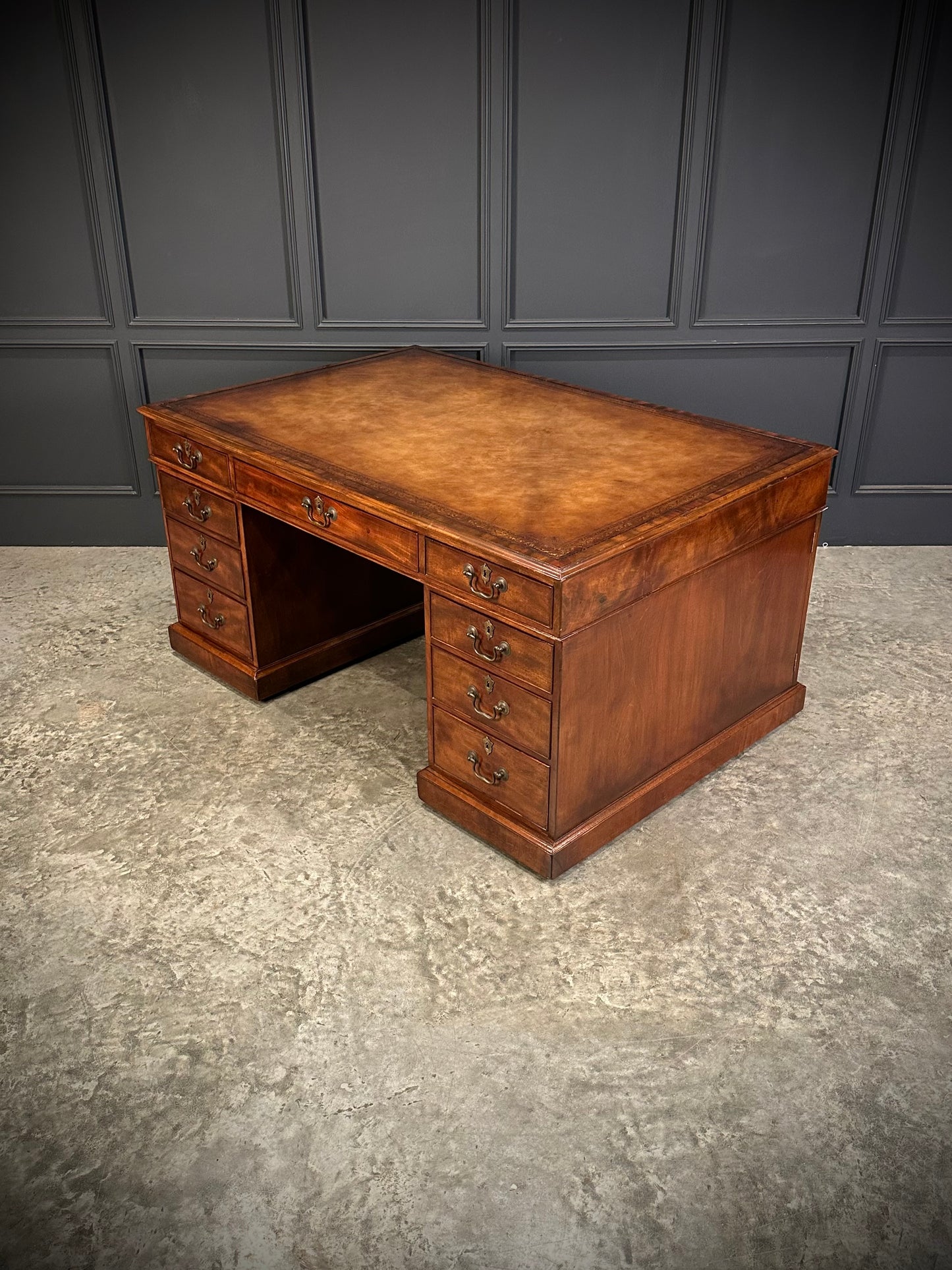 Large Mahogany & Leather Partners Desk