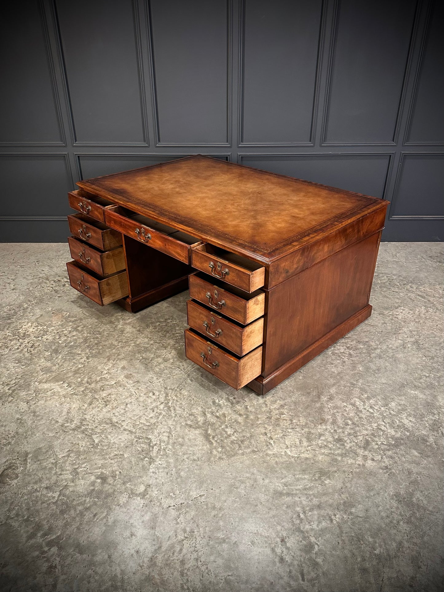 Large Mahogany & Leather Partners Desk