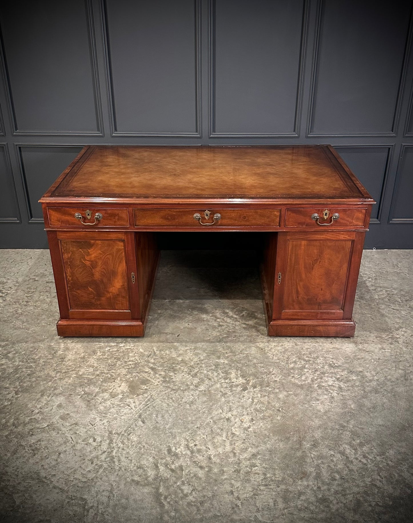 Large Mahogany & Leather Partners Desk