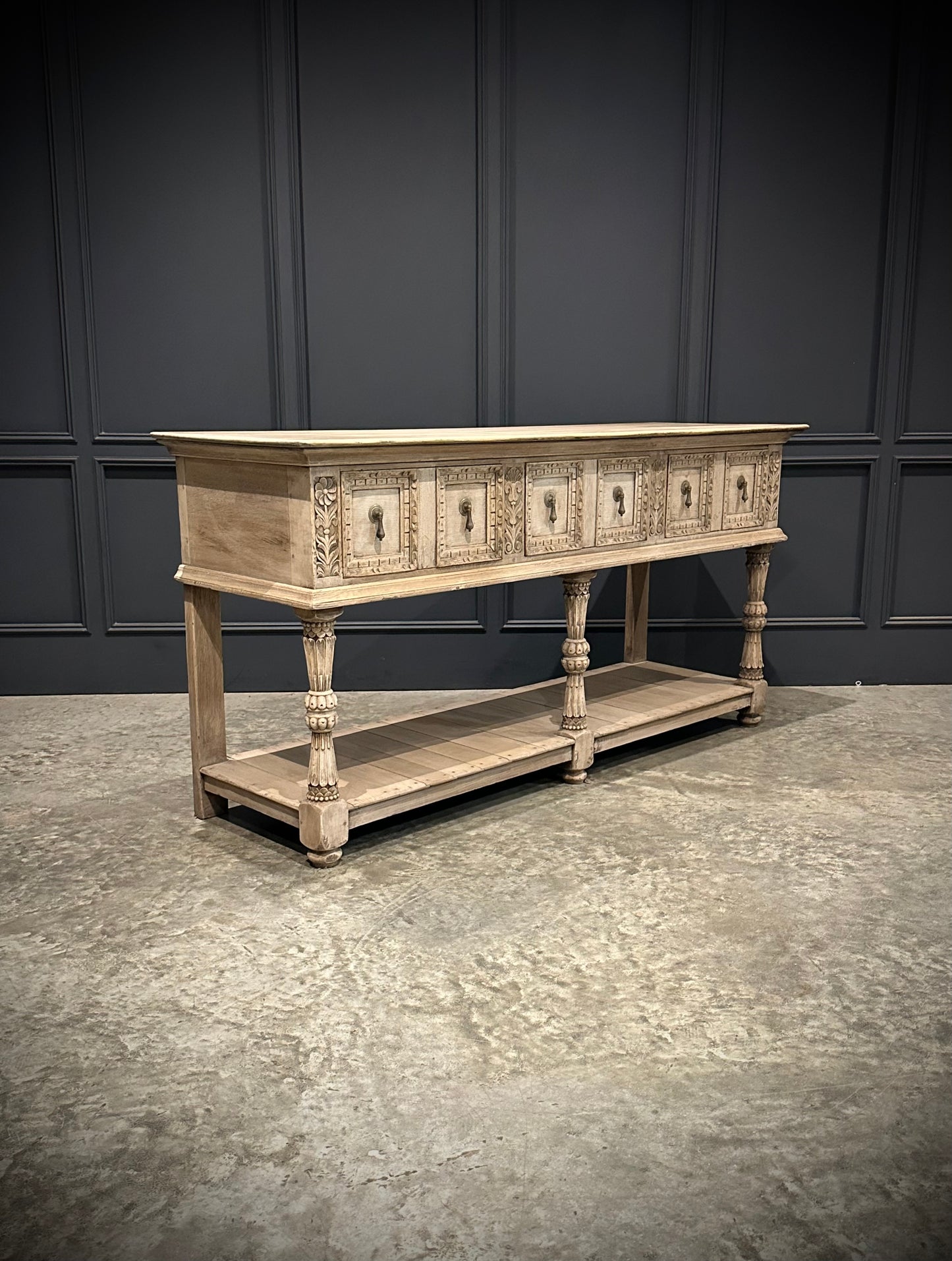 Carved Bleached Oak Potboard Dresser