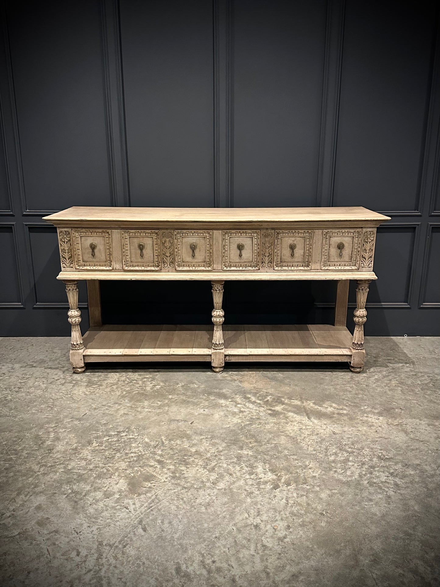 Carved Bleached Oak Potboard Dresser