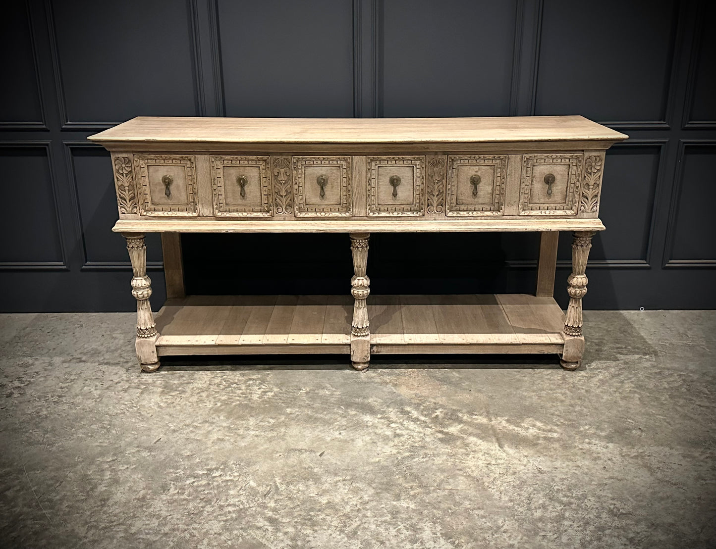 Carved Bleached Oak Potboard Dresser