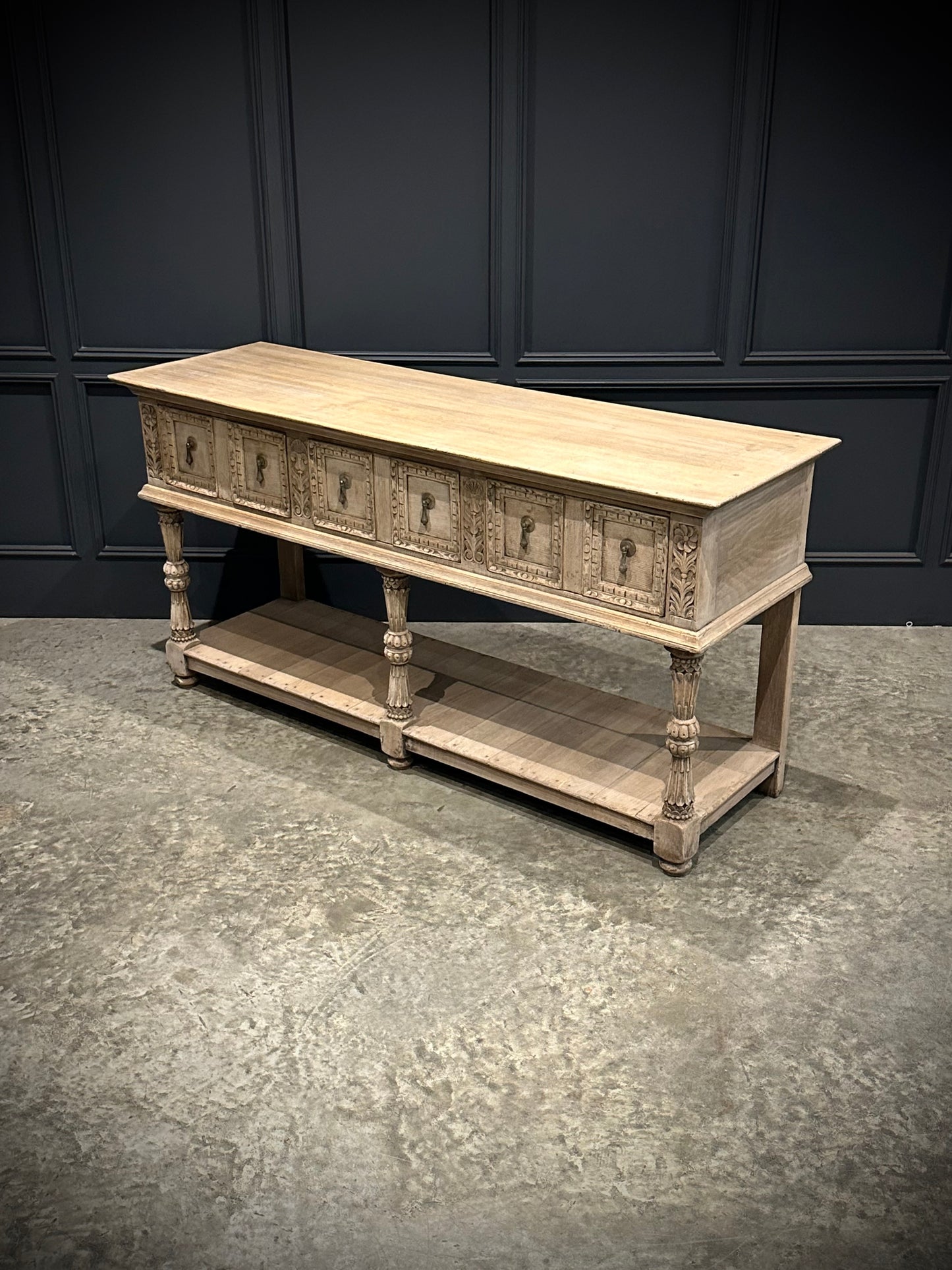 Carved Bleached Oak Potboard Dresser