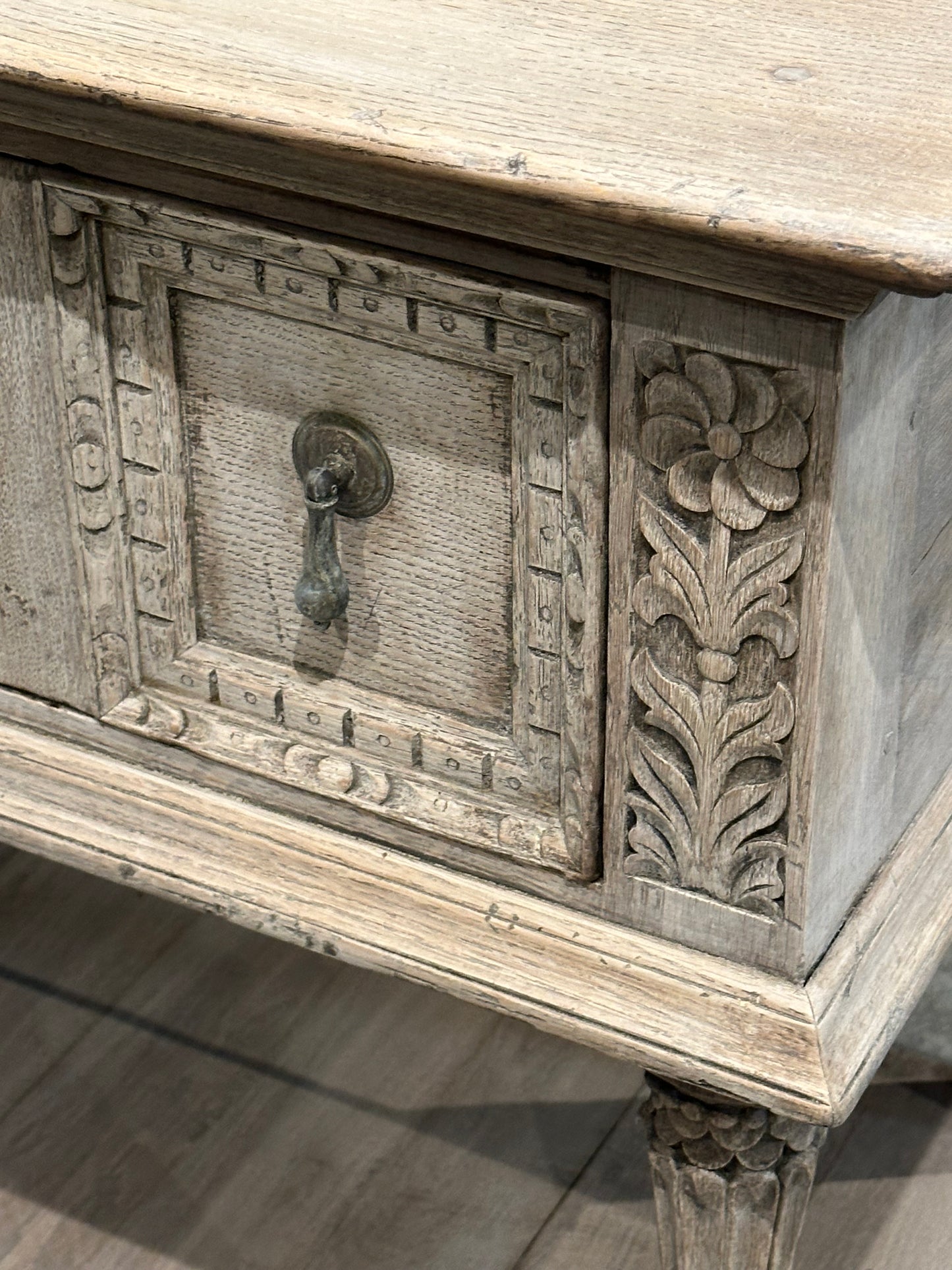 Carved Bleached Oak Potboard Dresser