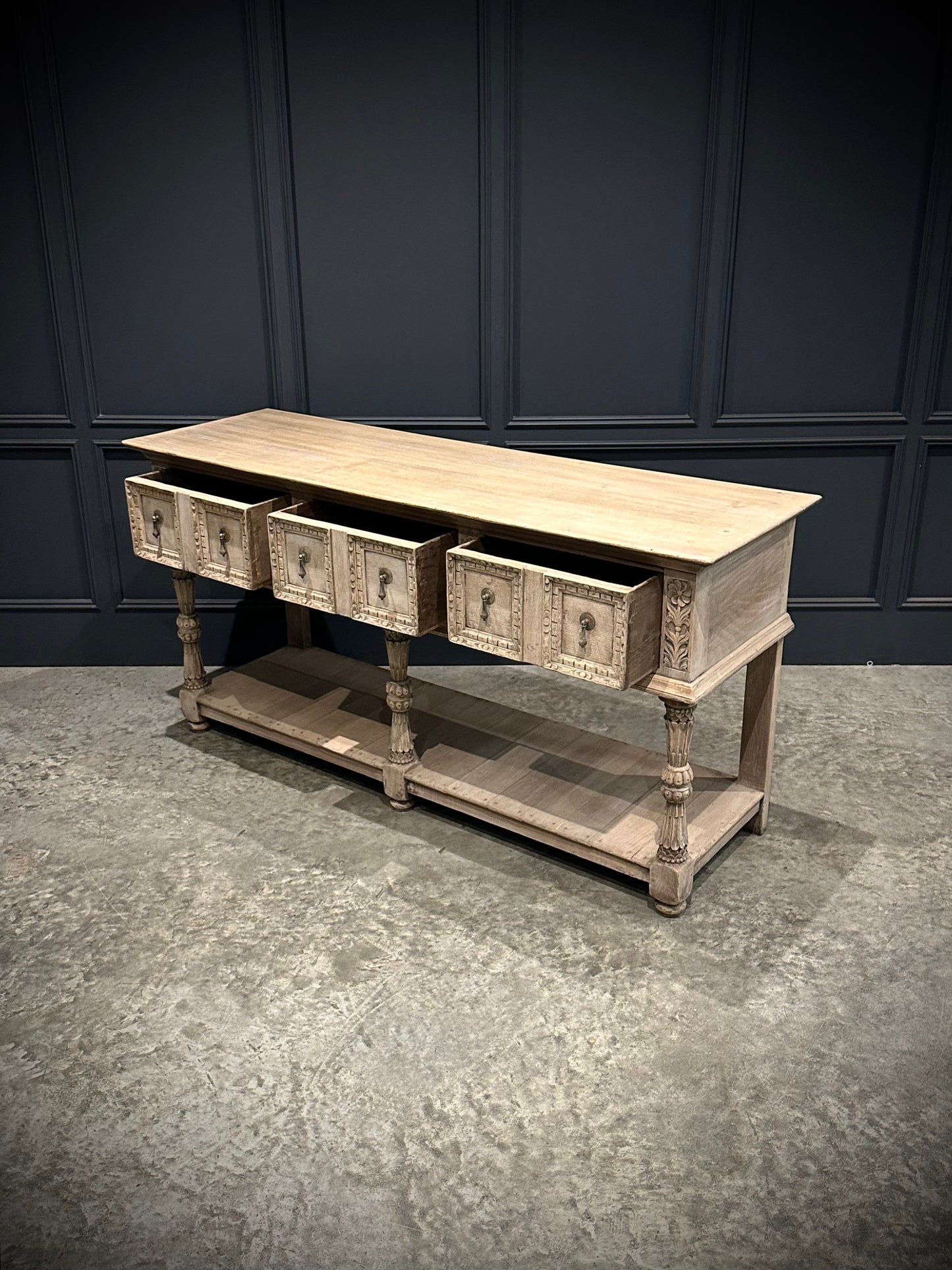 Carved Bleached Oak Potboard Dresser
