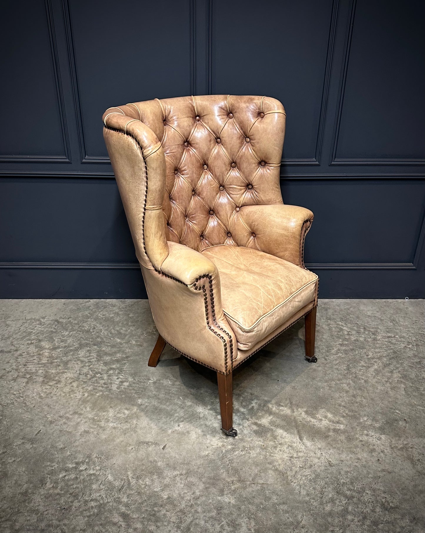 Buttoned Leather Porters Wing Chair