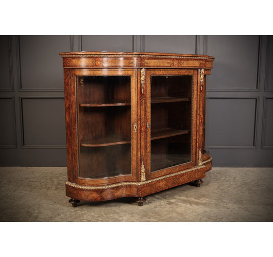 Impressive Burr Walnut Marquetry Inlaid Credenza Cabinet