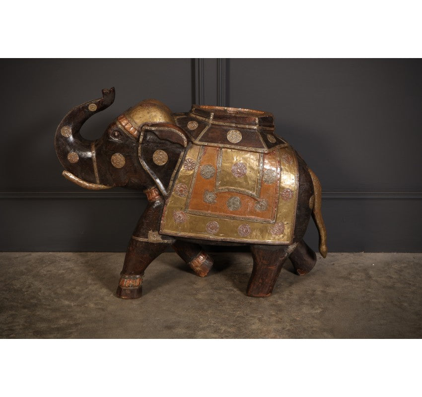 Indian Brass & Hardwood Carved Elephant