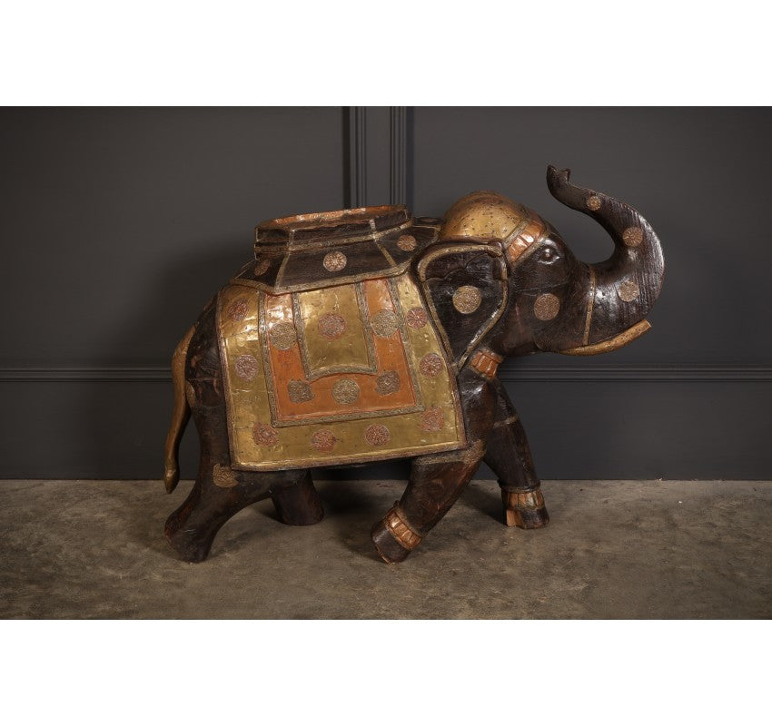 Indian Brass & Hardwood Carved Elephant