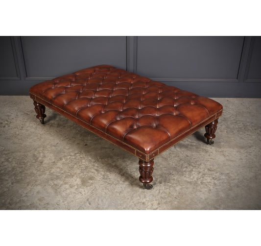 Large Buttoned Leather Centre Footstool