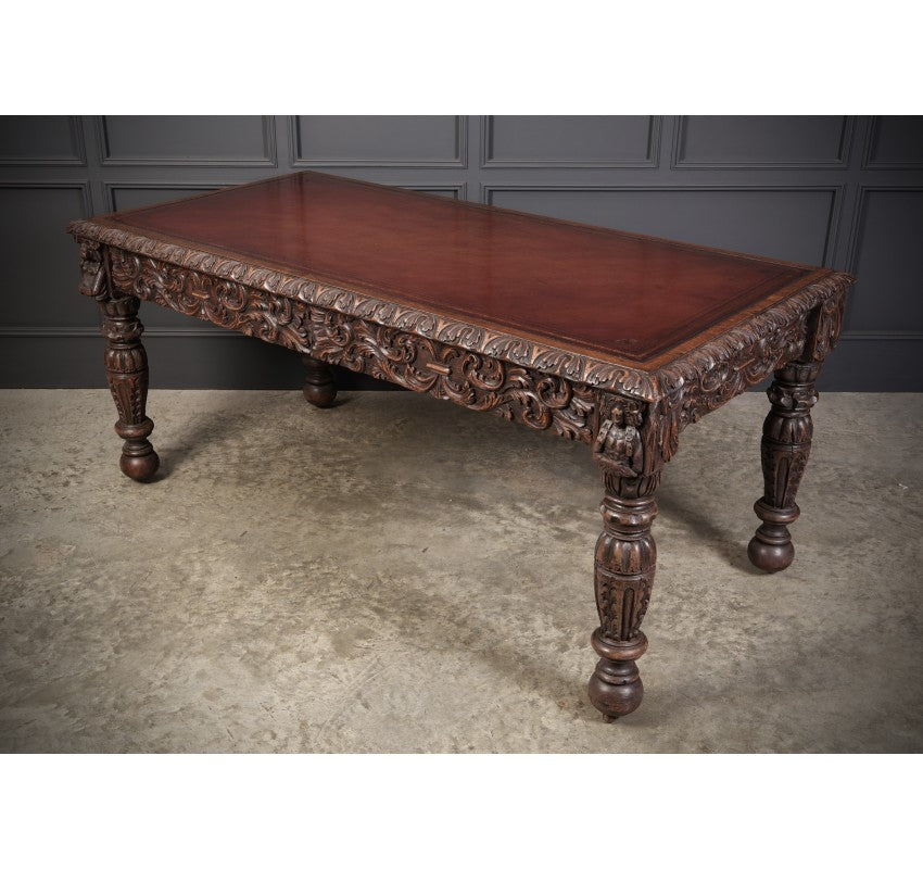 Large Carved Oak Library Writing Table