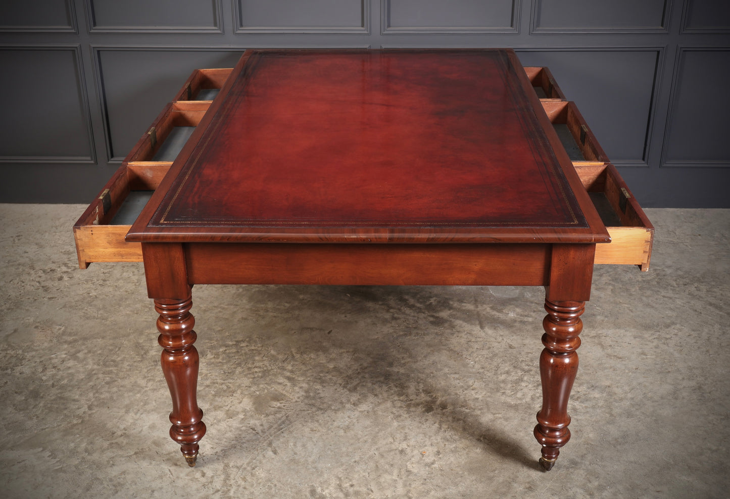 Large Early Victorian Mahogany & Leather Partners Writing Table