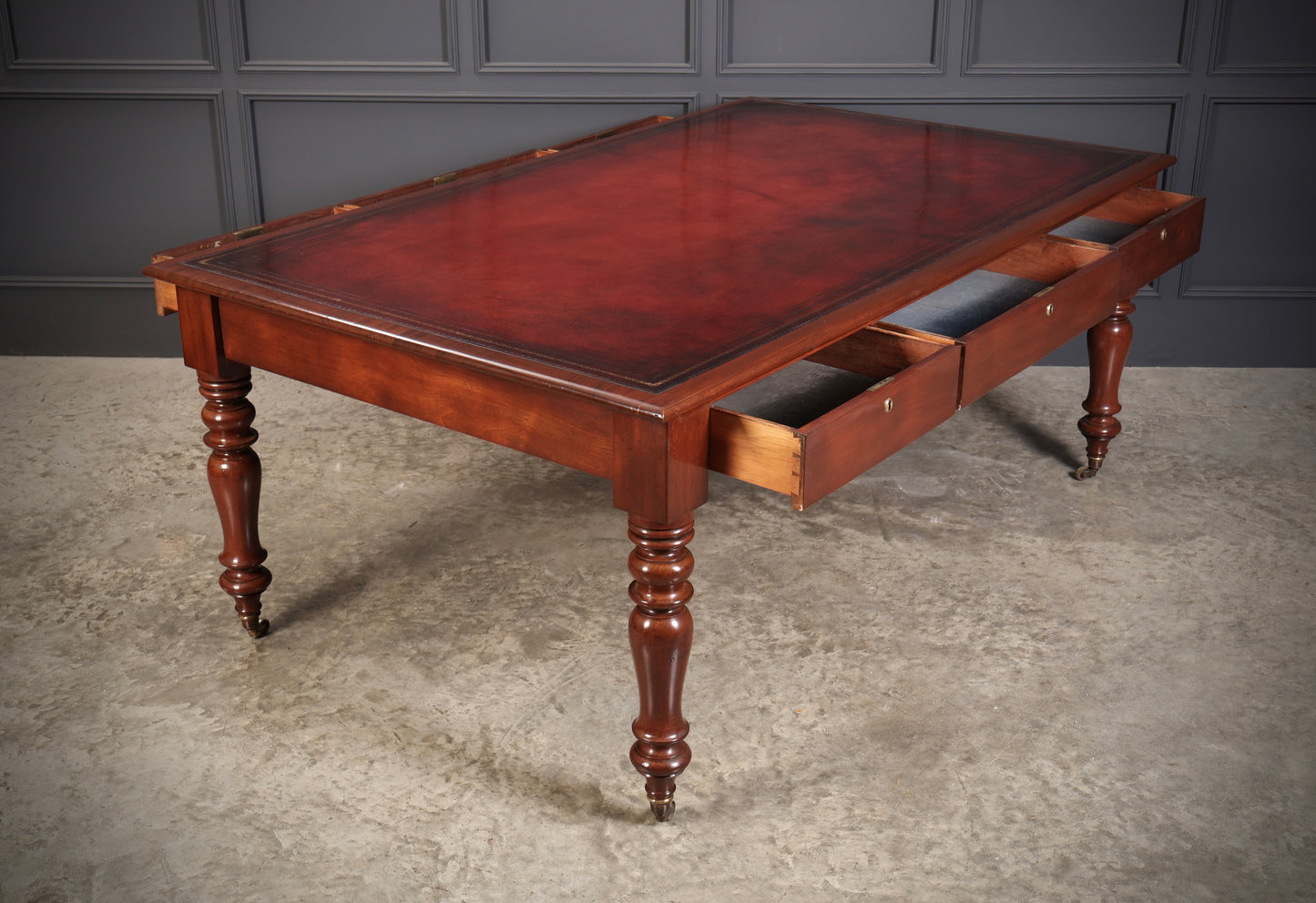 Large Early Victorian Mahogany & Leather Partners Writing Table