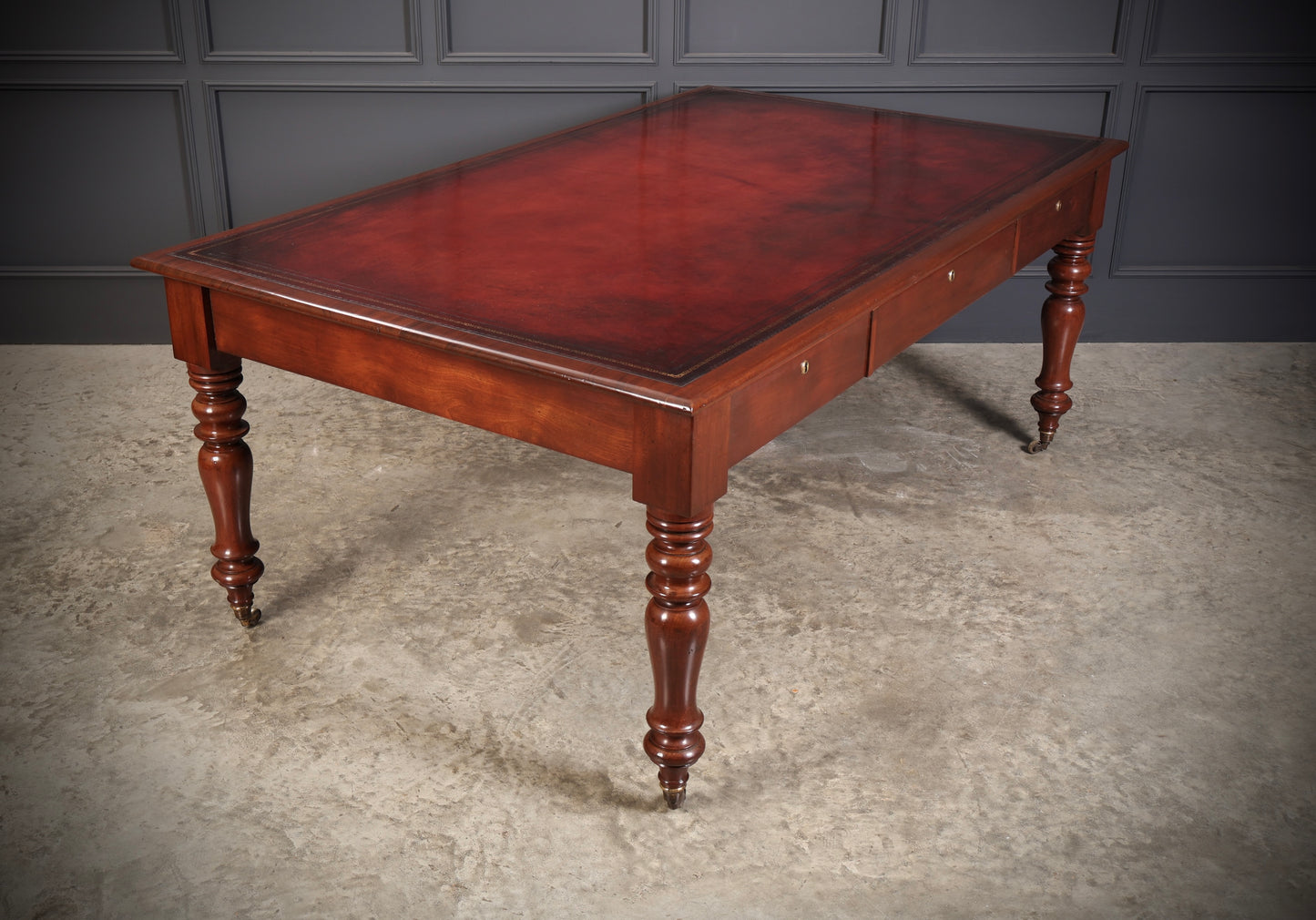 Large Early Victorian Mahogany & Leather Partners Writing Table