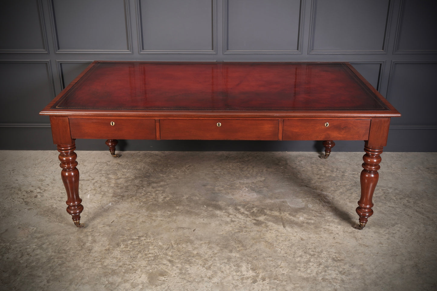 Large Early Victorian Mahogany & Leather Partners Writing Table