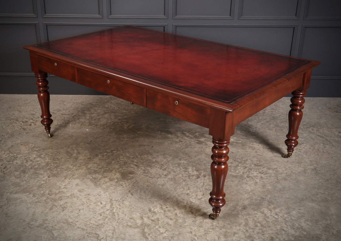 Large Early Victorian Mahogany & Leather Partners Writing Table