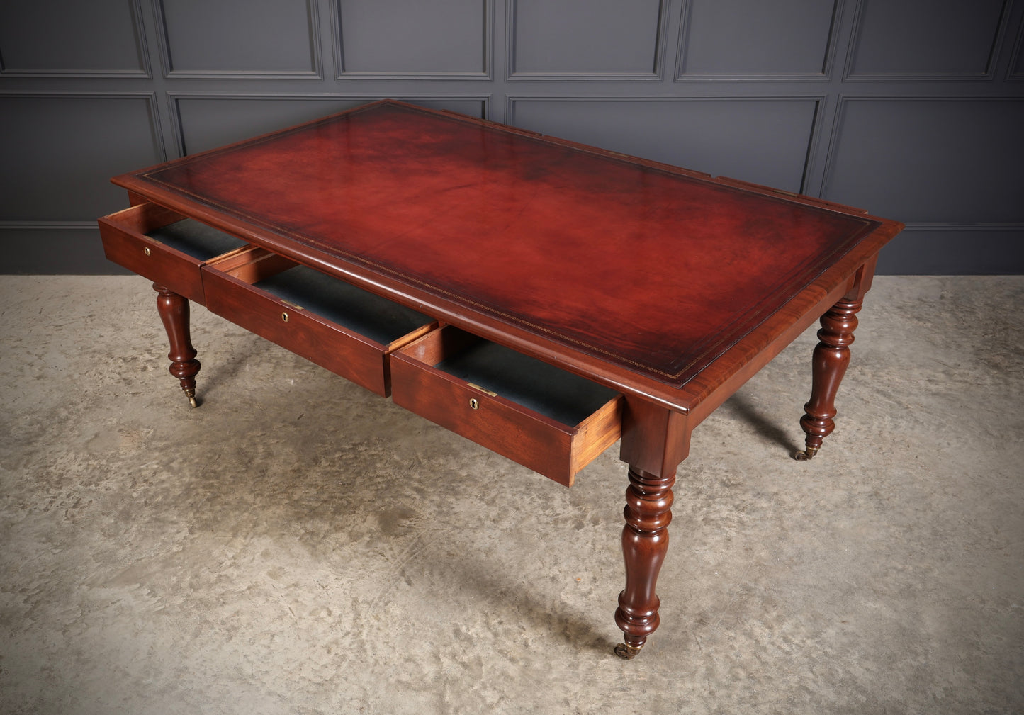 Large Early Victorian Mahogany & Leather Partners Writing Table