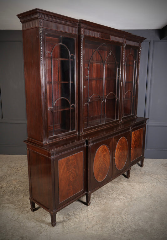 Large Mahogany Breakfront Glazed Bookcase