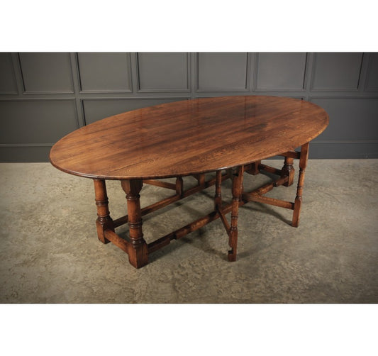 Large Oval Drop Leaf Oak Dining Table