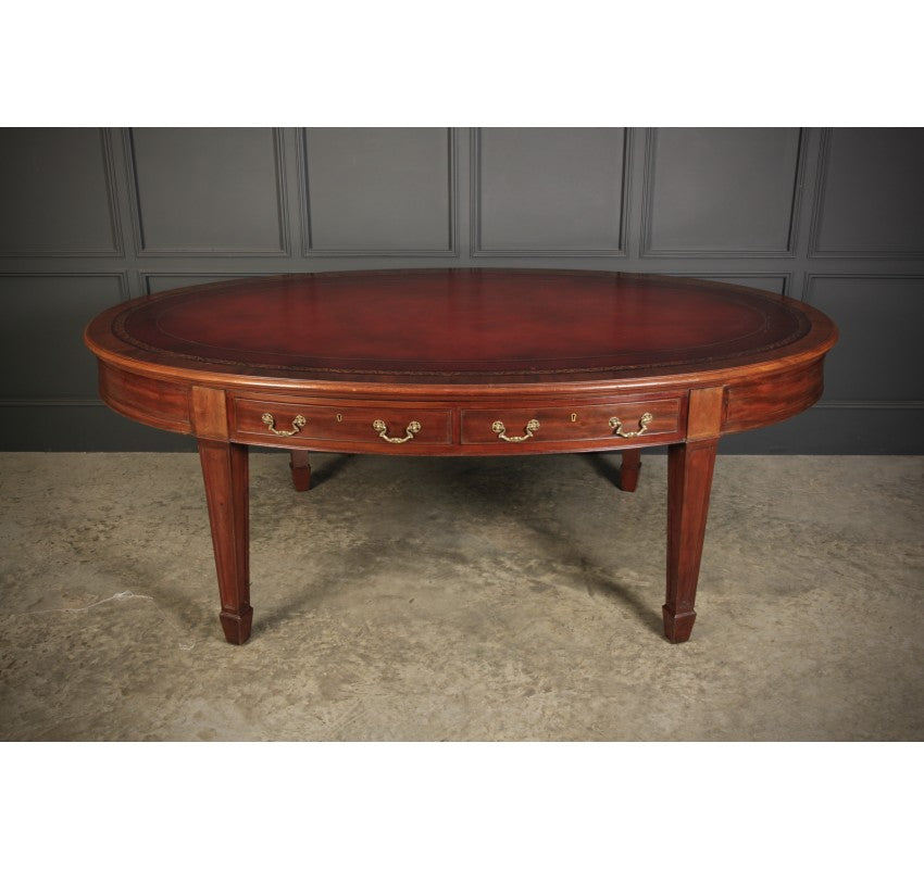 Large Rare Mahogany Oval Partners Writing Table