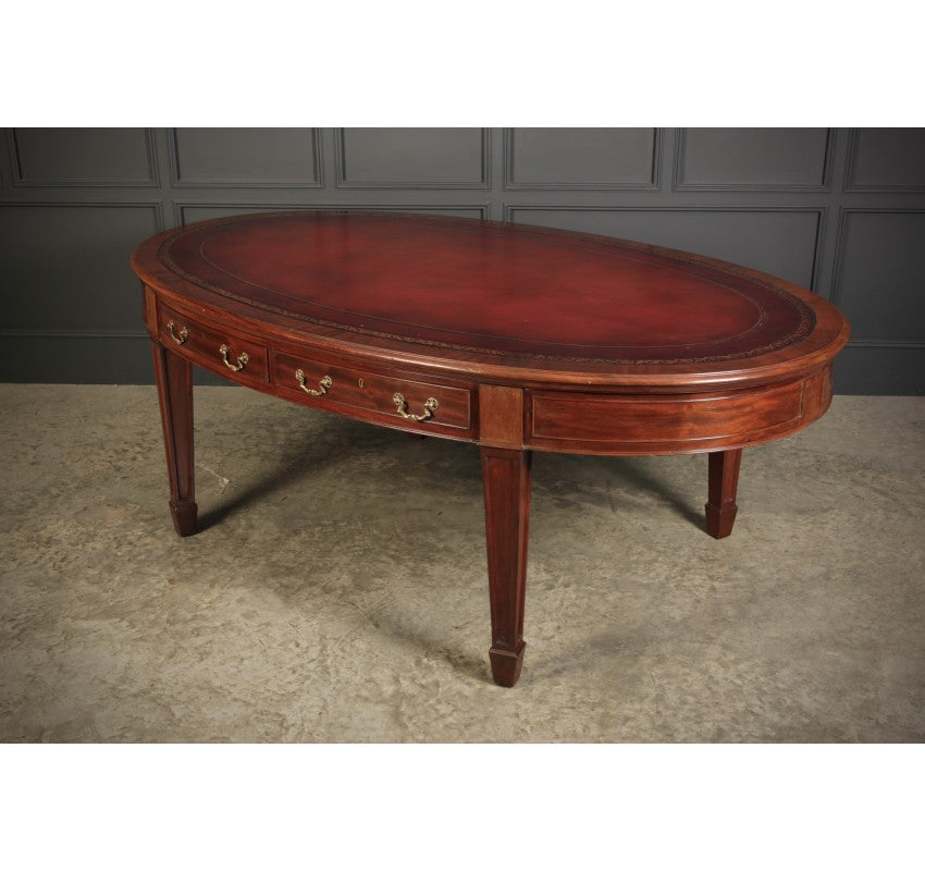 Large Rare Mahogany Oval Partners Writing Table