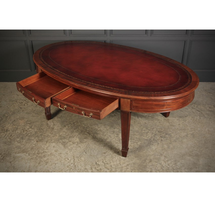 Large Rare Mahogany Oval Partners Writing Table