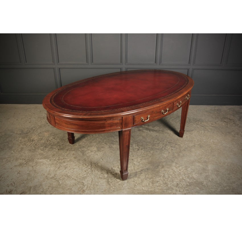 Large Rare Mahogany Oval Partners Writing Table