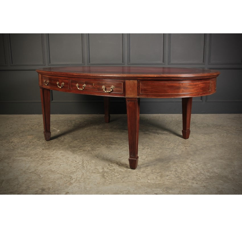 Large Rare Mahogany Oval Partners Writing Table